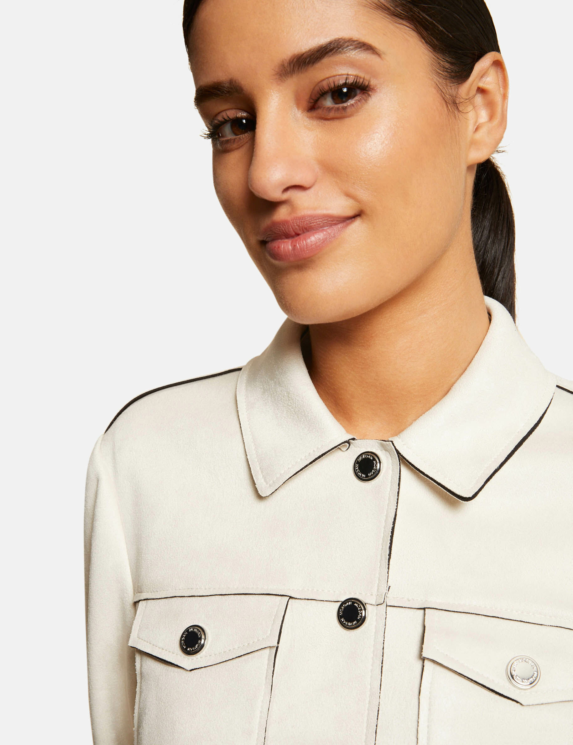 Blouson droit boutonné suédine ecru moyen femme - ecru_moyen