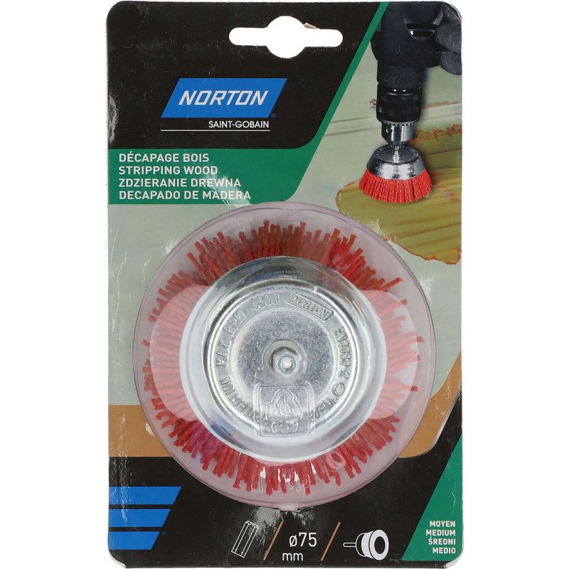 Brosse coupe en nylon rouge Norton Ø 75 mm pour perceuse