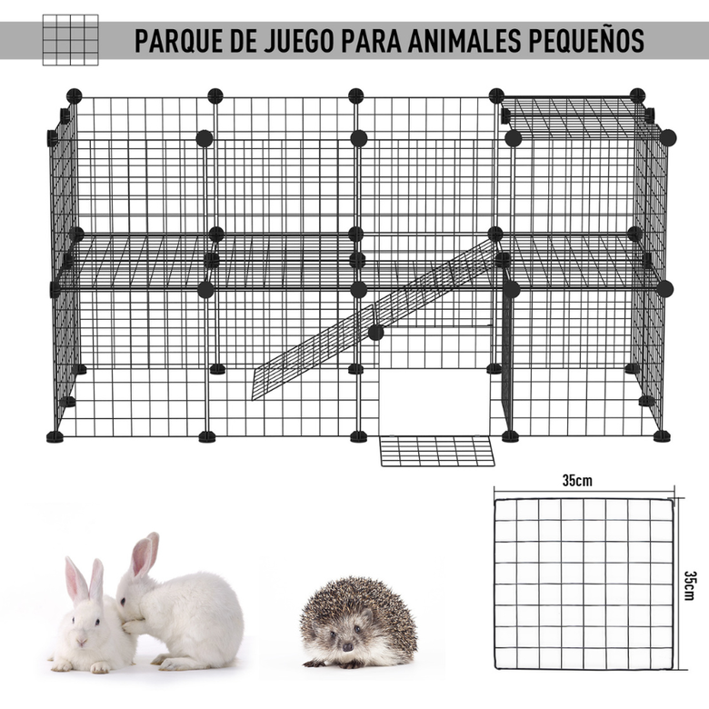 Parque de metal para roedores PawHut DIY, preto