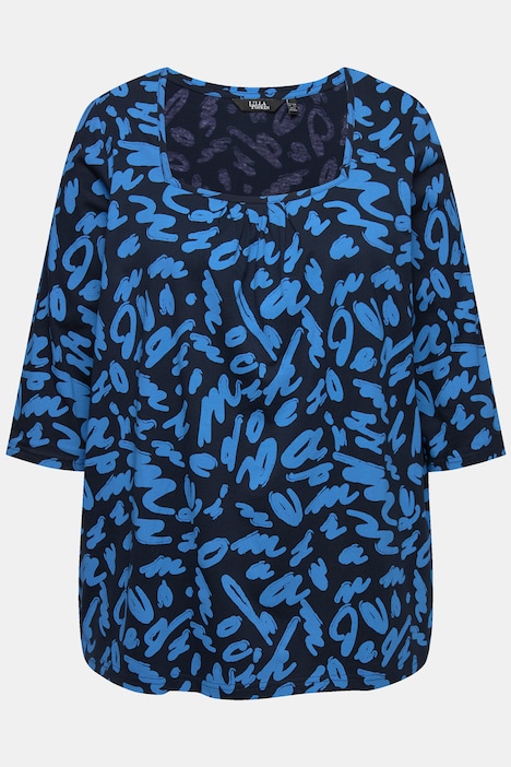Shirt, A-Linie, Zierfalten, Carree-Ausschnitt, 3/4-Arm