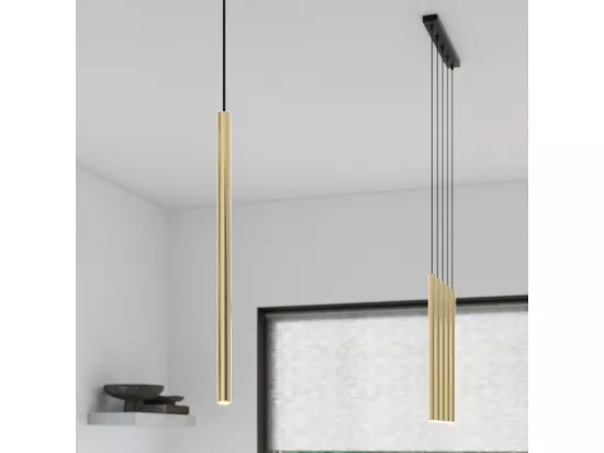 Lampes suspendues Pastelo moderne en acier - 3 sources lumineuses - L.20 x H.90 cm - éclat doré