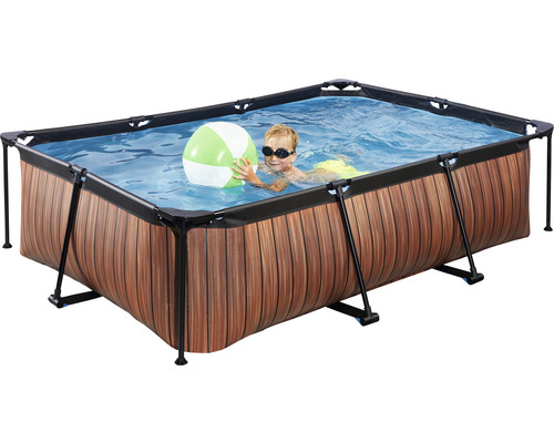 EXIT WoodPool rechthoekige opzetzwembadset 300x200x65 cm inclusief patroonfiltersysteem, houtlook