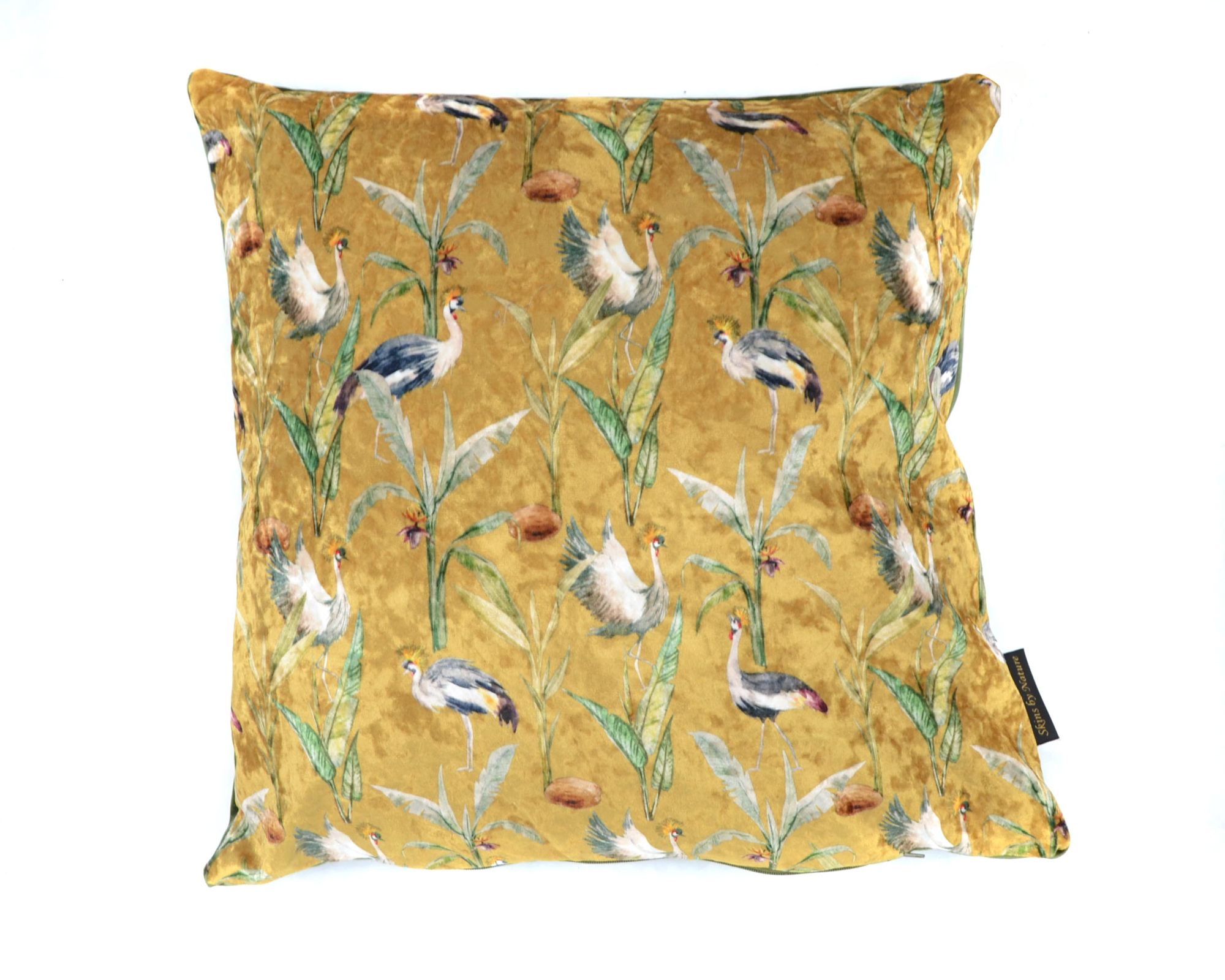 Kussen velvet kraanvogel geel  45 x 45