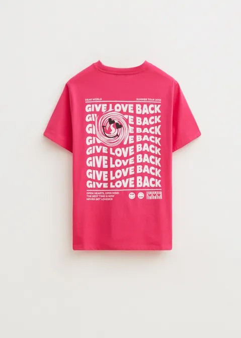 t-shirt met print give love paars (FUCHSIA)