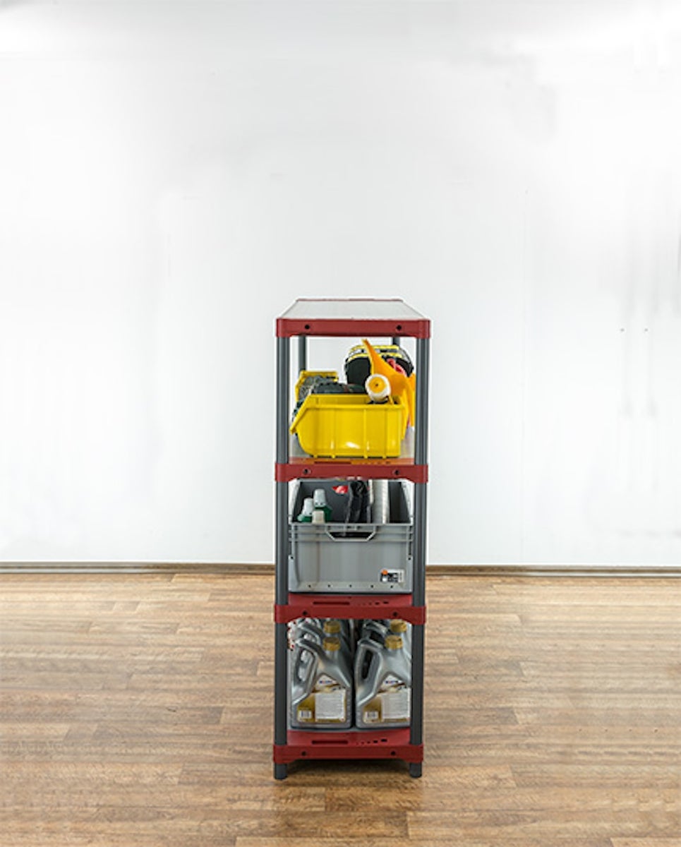 PROREGAL Kunststof Plank Grey Bear Laag HxBxD 138 x 130 x 46 cm Plank Draagvermogen 70 kg Grijs/Rood