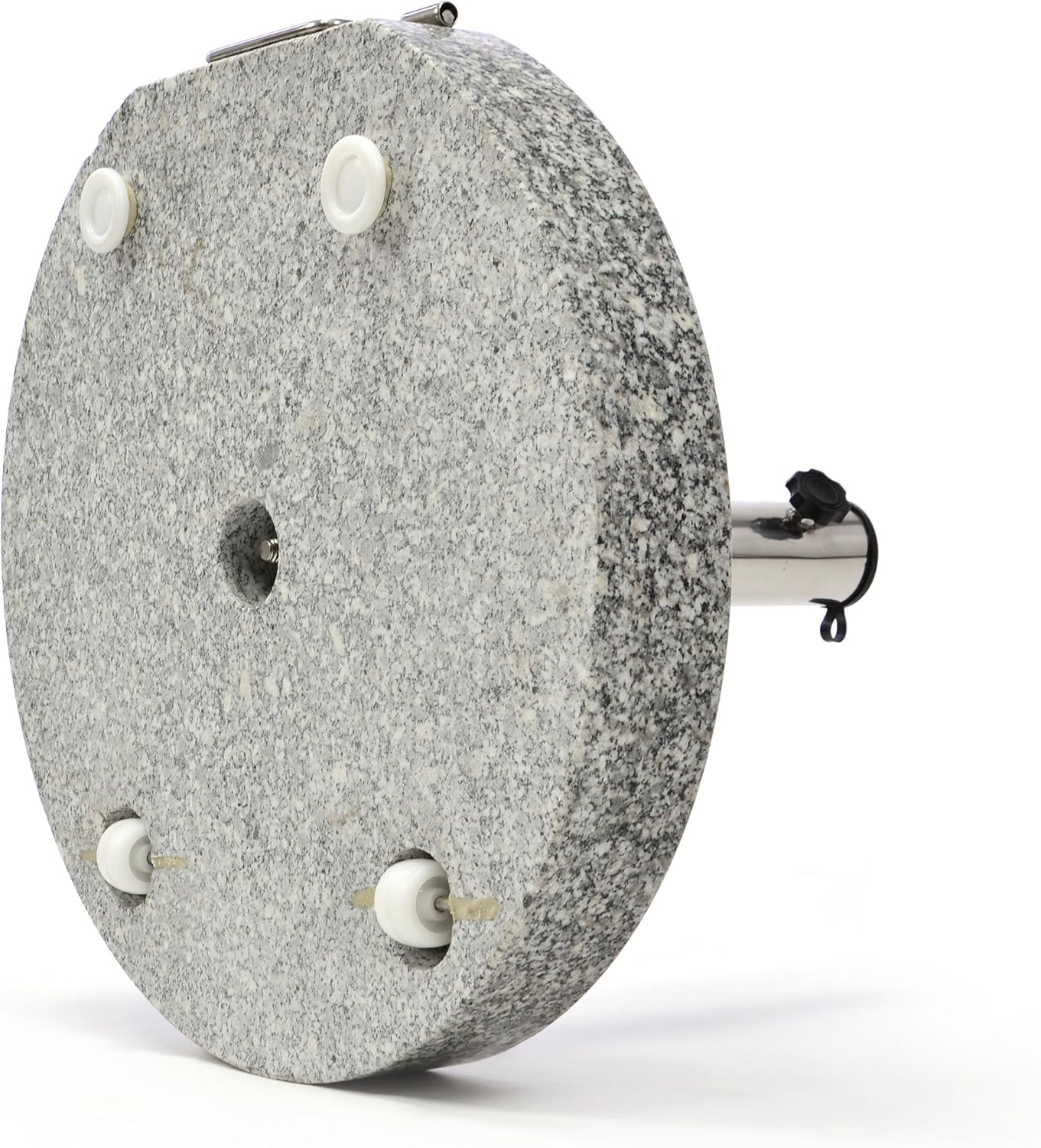 Nexos Schirmständer Sonnenschirmständer Granit poliert rund Ø 50cm Steindicke 7,5cm ca. 40kg Edelstahlrohr Griff Rollen grau