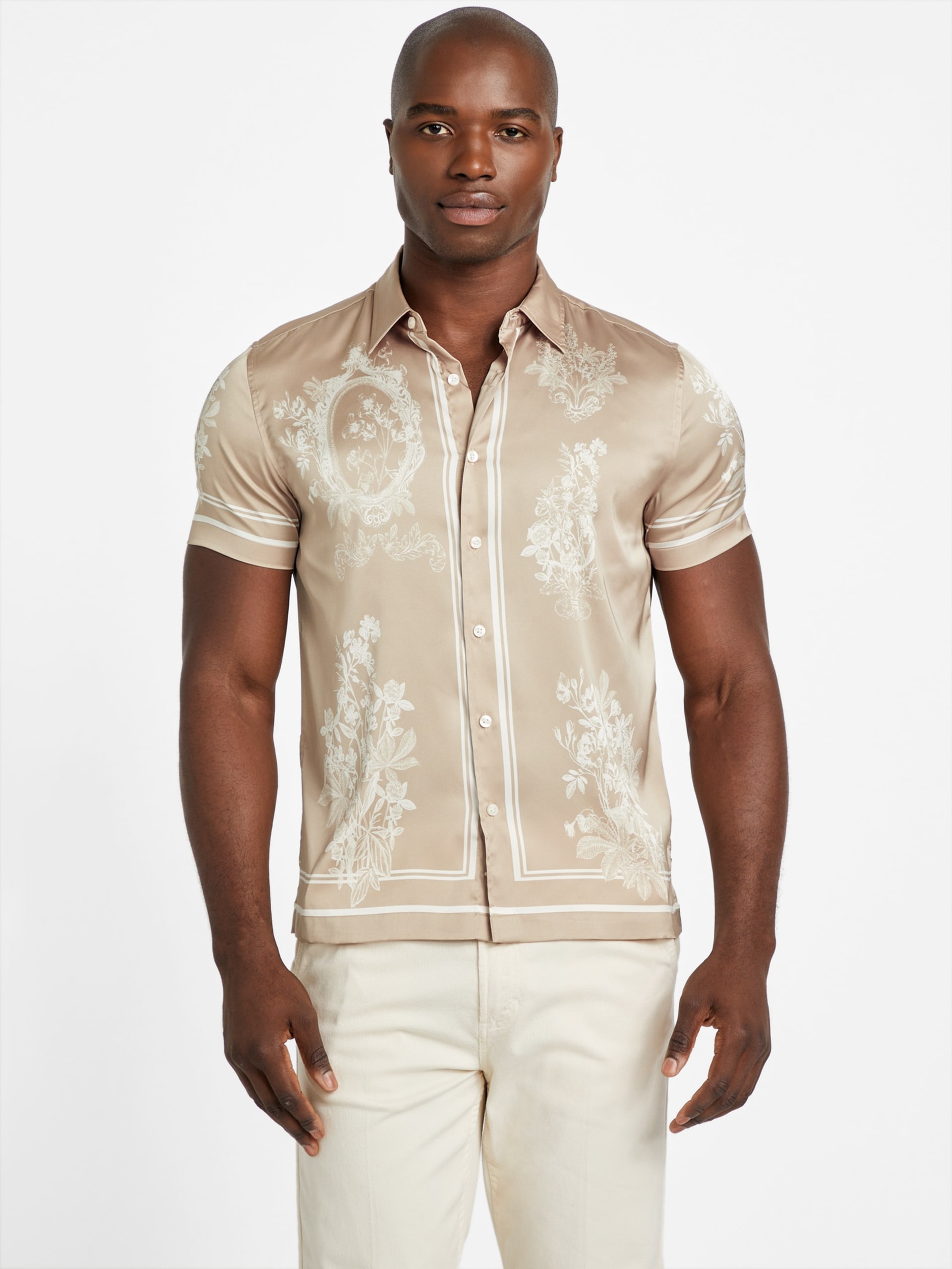 Camisa de cetim espelhado floral ecológico