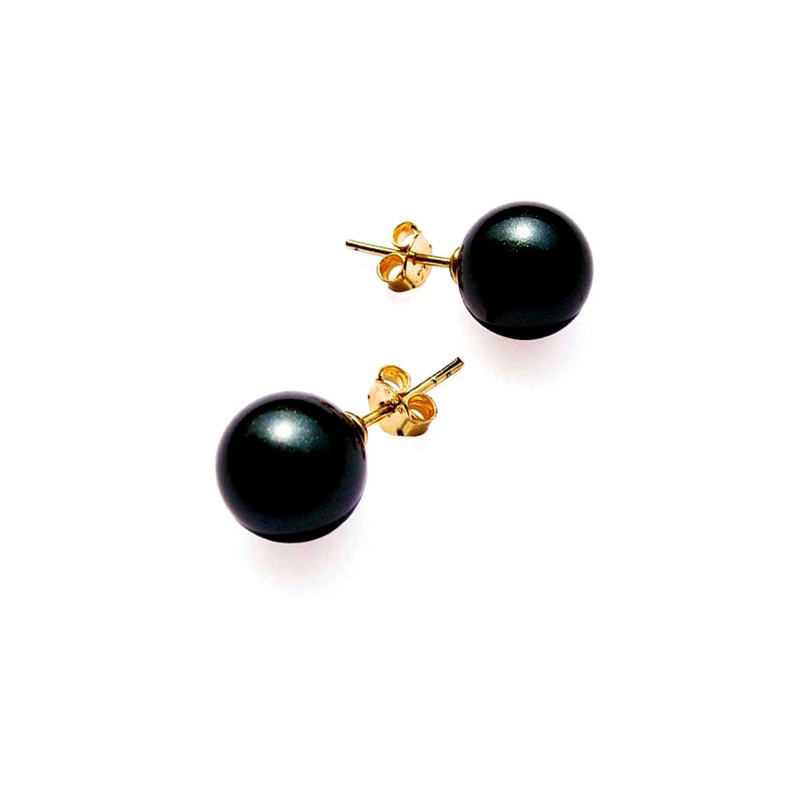 Boucles d'oreilles Perles AAAA Noires et plaque or jaune