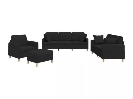 Ensemble de canapés 4 pièces avec coussins noir tissu