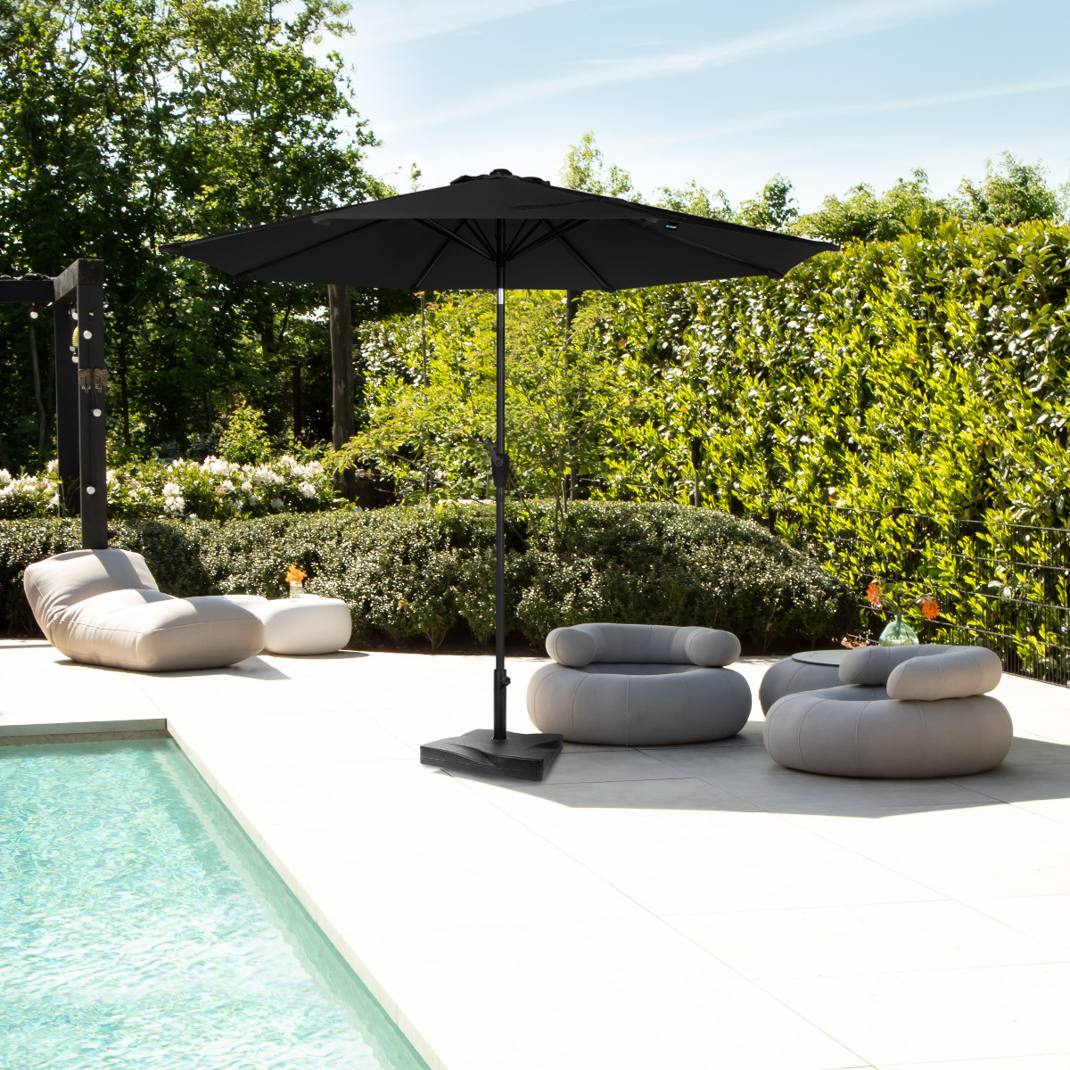 VONROC Premium Recanati Ø300 cm parasol met voet - Anthracite