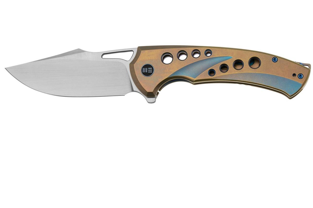 WE Knife Swiftfin WE23051-4 Hand Rubbed Satin CPM 20CV, Golden Blue Titanium, Blue Holes zakmes