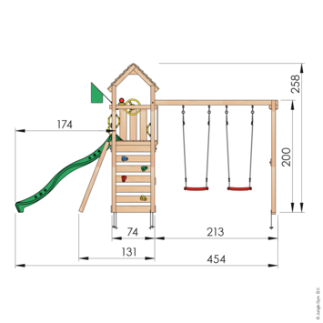 Speeltoestel Jungle Gym Safari douglas met glijbaan donker groen en 2-schommel module