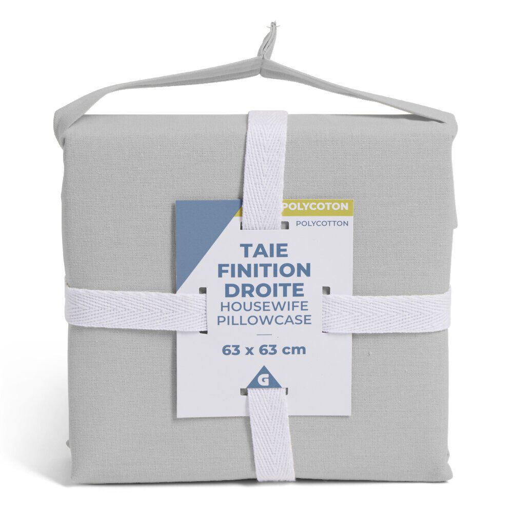 Taie d'oreiller 63x63cm polycoton finition droite gris
