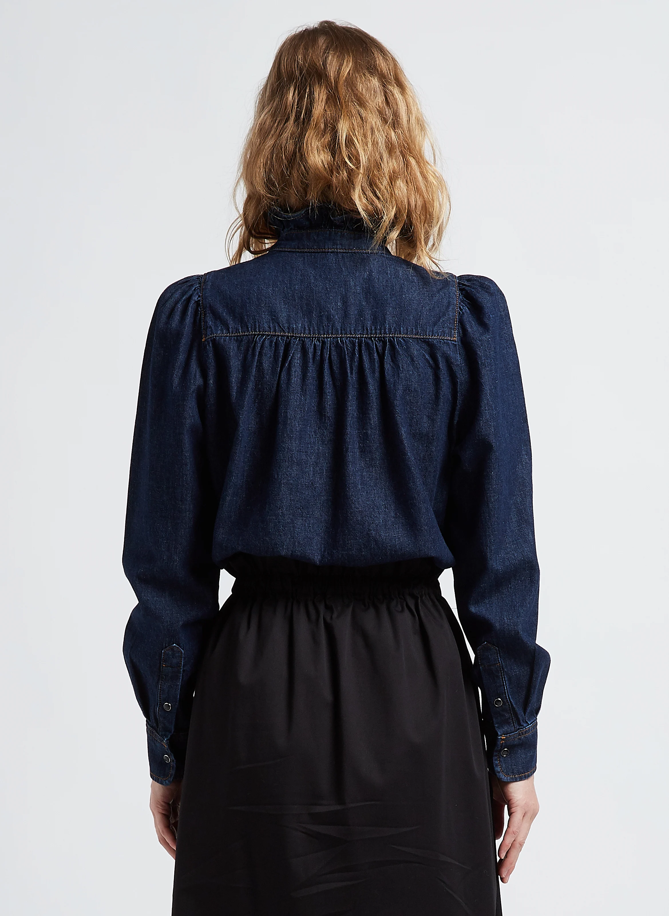MILAC - Chemise à col victorien fluide en coton | Bleu