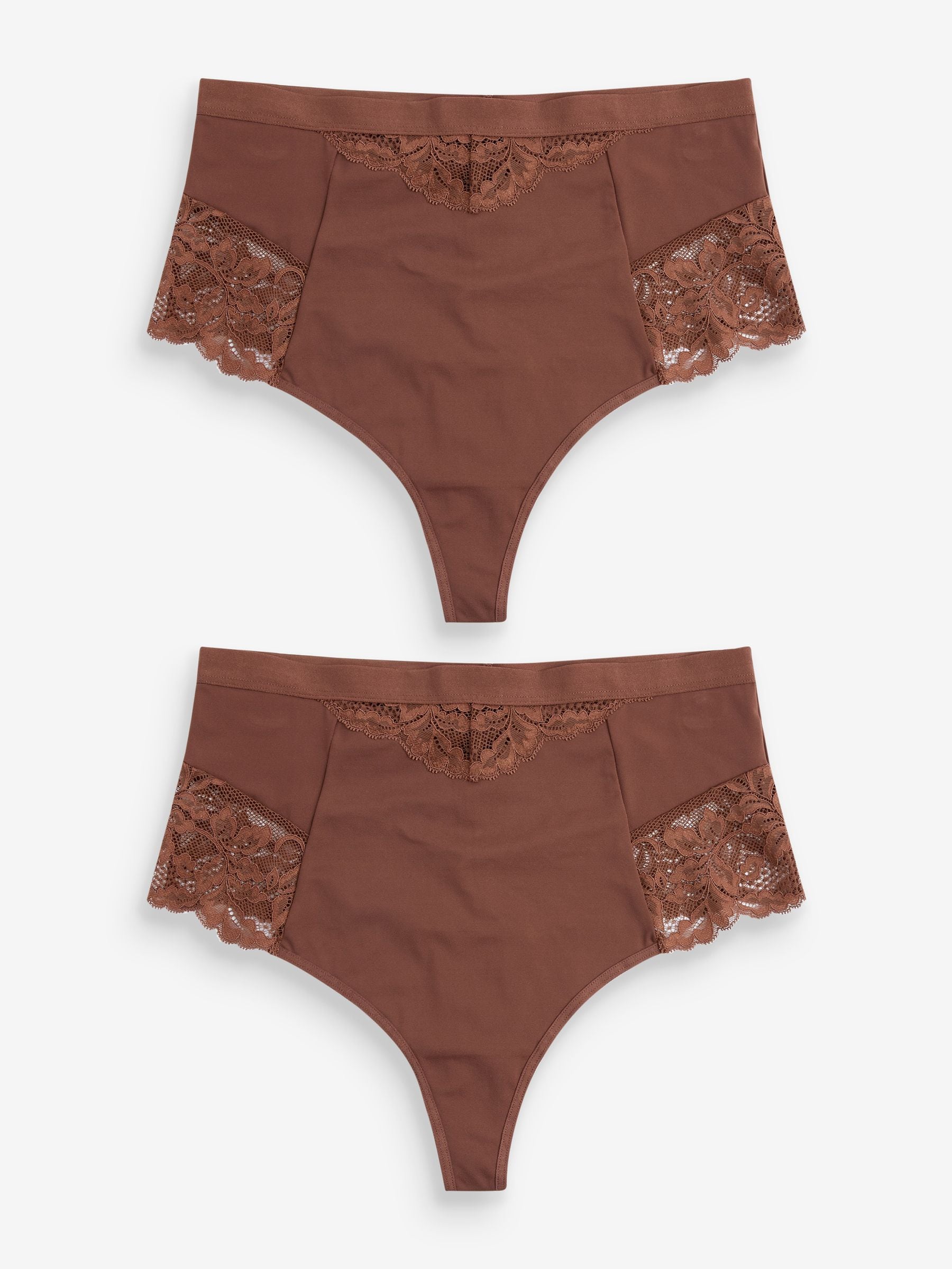 Chocolade nude - 2 Strings met licht buikcorrigerende hoge taille