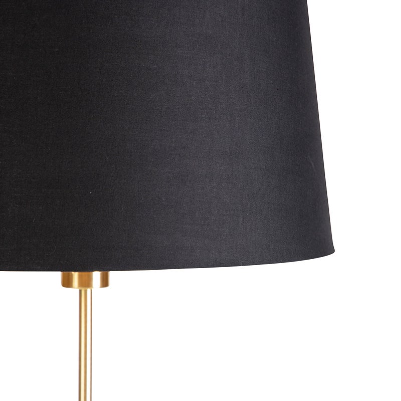 QAZQA - Klassieke I Antieke Staande Lamp I Staande Lamp I Lamp I Lamp Goud I Messing I Messing met Zwarte Kap Verstelbaar 45 cm - Deel I Woonkamer I Slaapkamer - Textiel Langwerpig