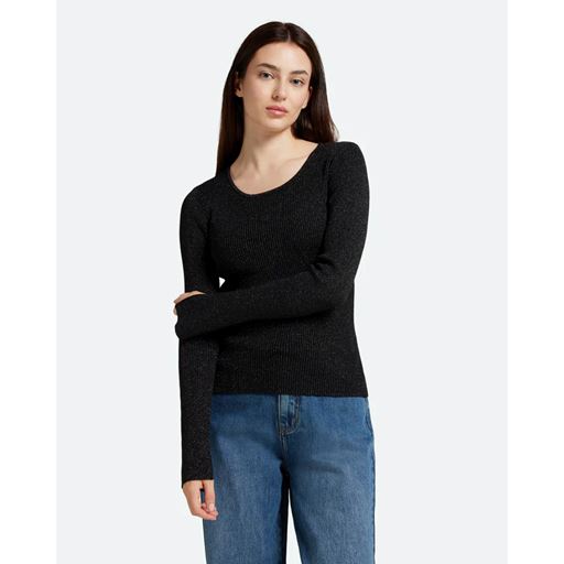 Moves Twisti O-neck Strikbluse, Black, L