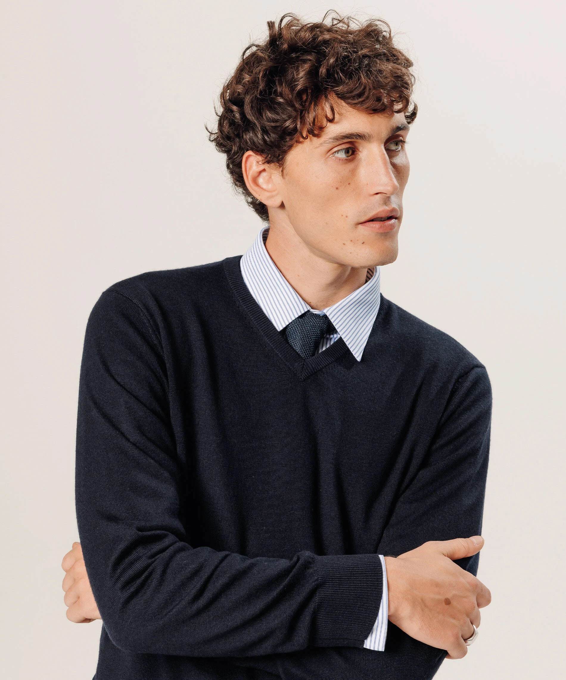 Pull col v en laine mérinos | Bleu