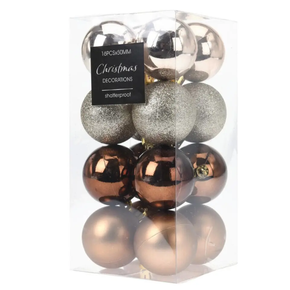 Christmas Decoration Kerstballen - 16x st - bruin/champagne - D5 cm - kunststof