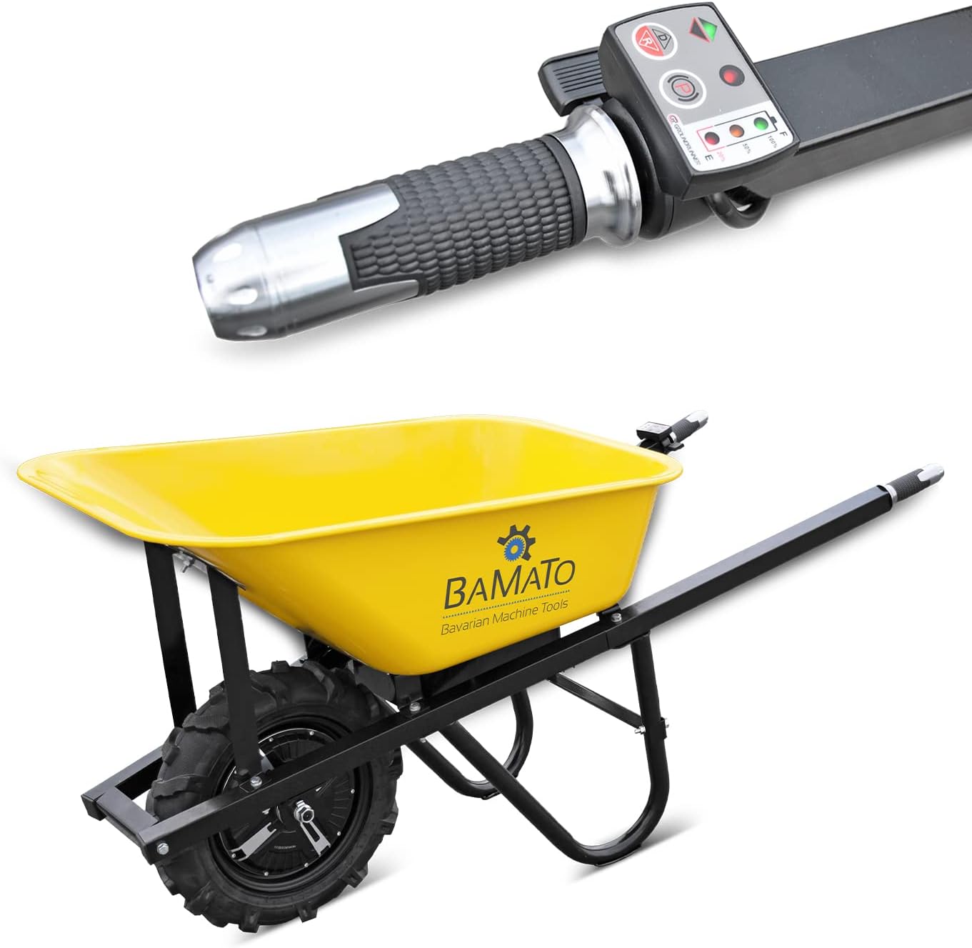 BAMATO elektrische Schubkarre MTR-150 | leistungsstarker 500W Elektromotor | Tragkraft 150 kg | Fassungsvermögen 75 Liter | Schubwagen Elektro