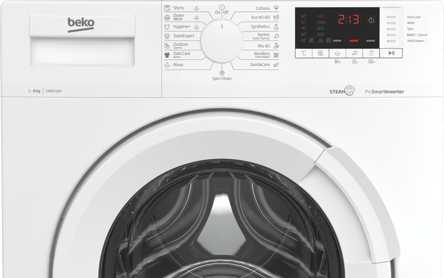 Lave-linge hublot Beko Lave-Linge Hublot Wue8726Xst - 8 Kg - Induction - L60Cm - 1400 Trs/Min - Classe A - Blanc