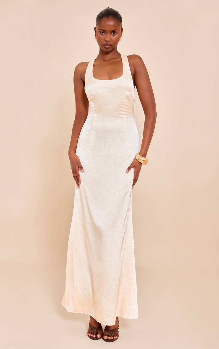 Naturel Robe Midaxi Dos Croisé En Satin