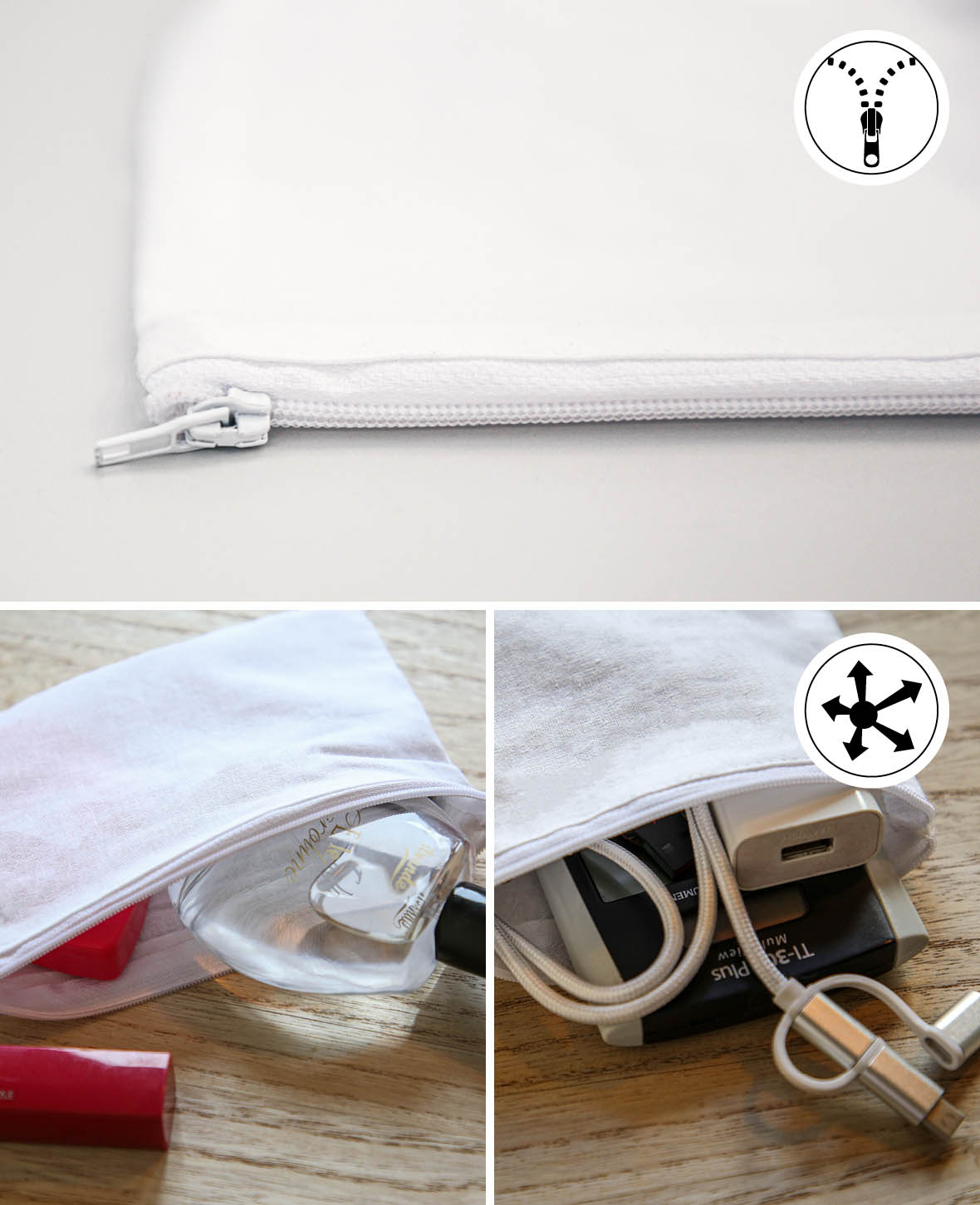 (3er Set) 18x12cm Kosmetik Baumwolle DIY Necessairebeutel - Weiss
