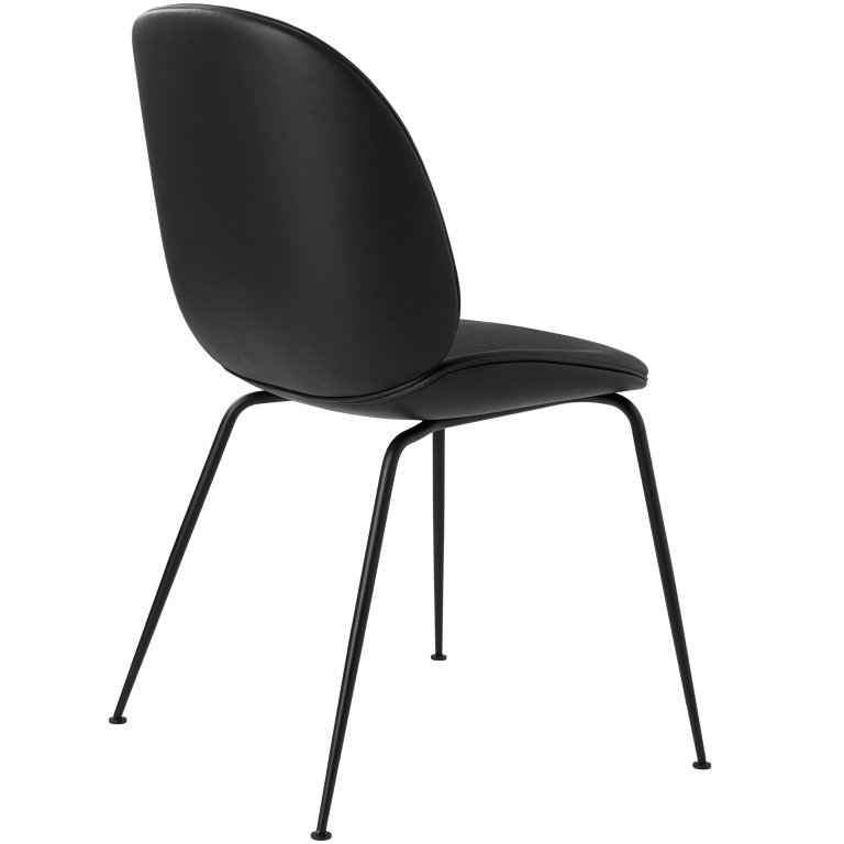 Gubi Beetle stoel, onderstel zwart, leer zwart, biezen zwart