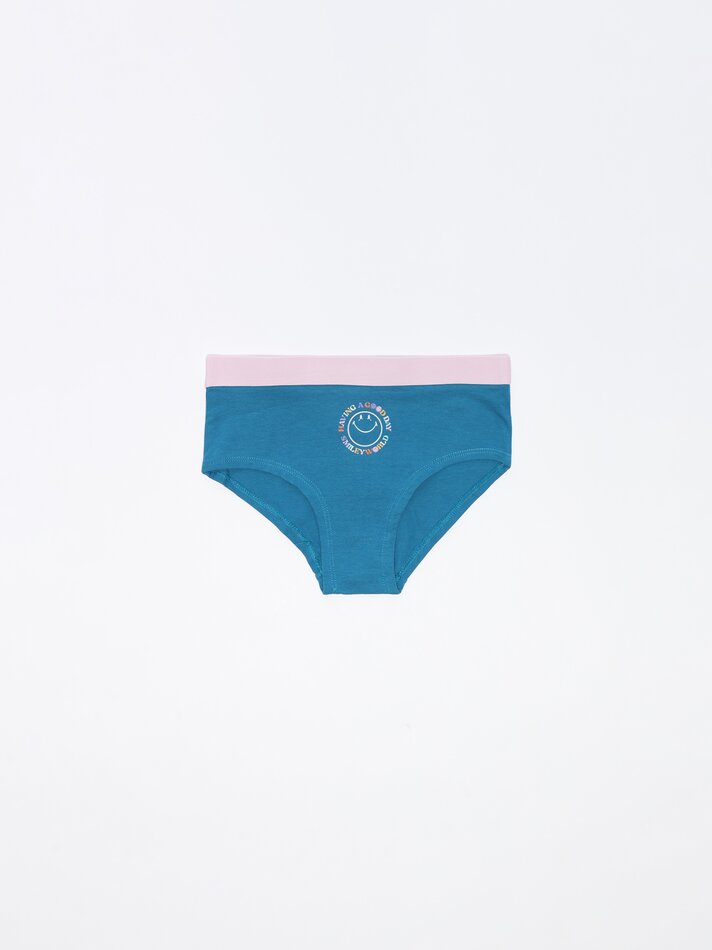 Pacote com 3 calcinhas estampadas com carinhas sorridentes - Cores variadas
