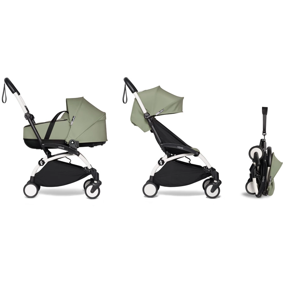 BABYZEN Kinderwagen YOYO2 0+ White mit Liegewanne Gratis Textilset Olive