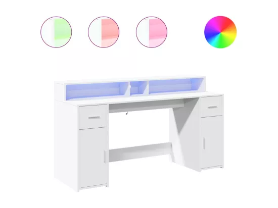 Bureau avec lumières LED blanc 160x55x91 cm bois d'ingénierie