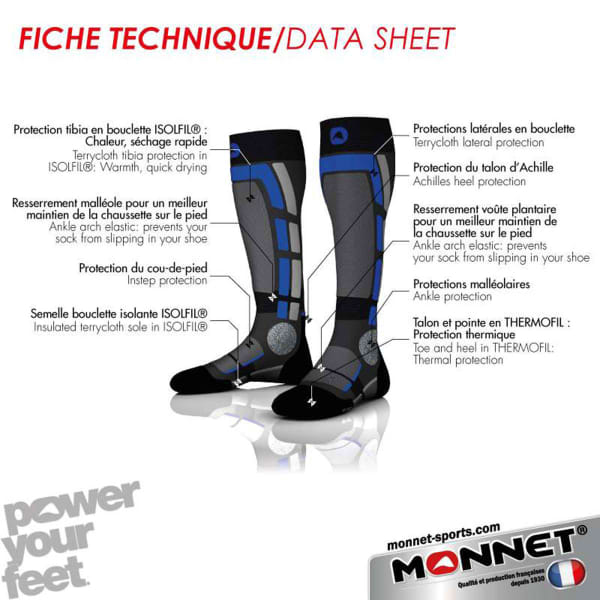 Chaussette de ski MONNET MI-BAS BACK SIDE GRIS ROUGE