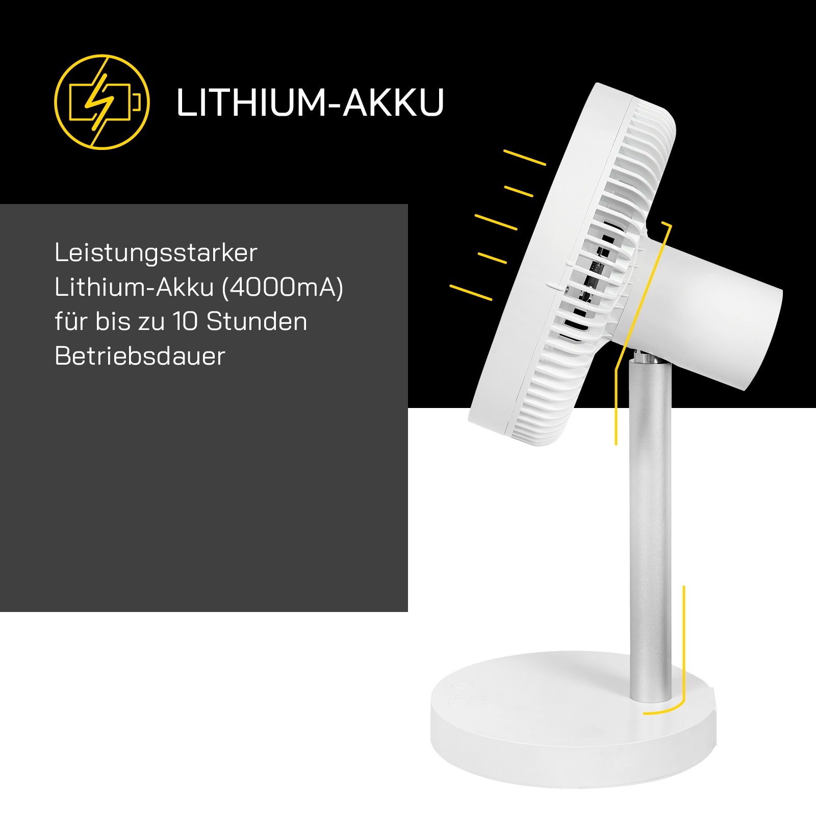 Gutfels Tischventilator »»VENTI 3020 R«« 20 cm Durchmesser bis zu 10 h Akkulaufzeit, Ø 20 cm, 4 Stufen, leise, modernes Design