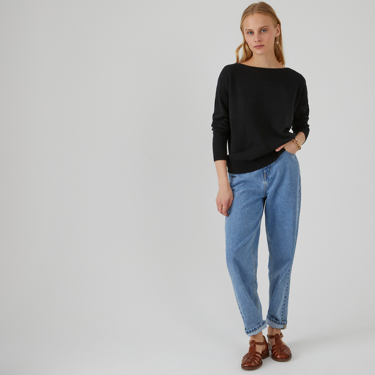 COLEÇÕES LA REDOUTE<br>Suéter com decote canoa em malha fina de cashmere