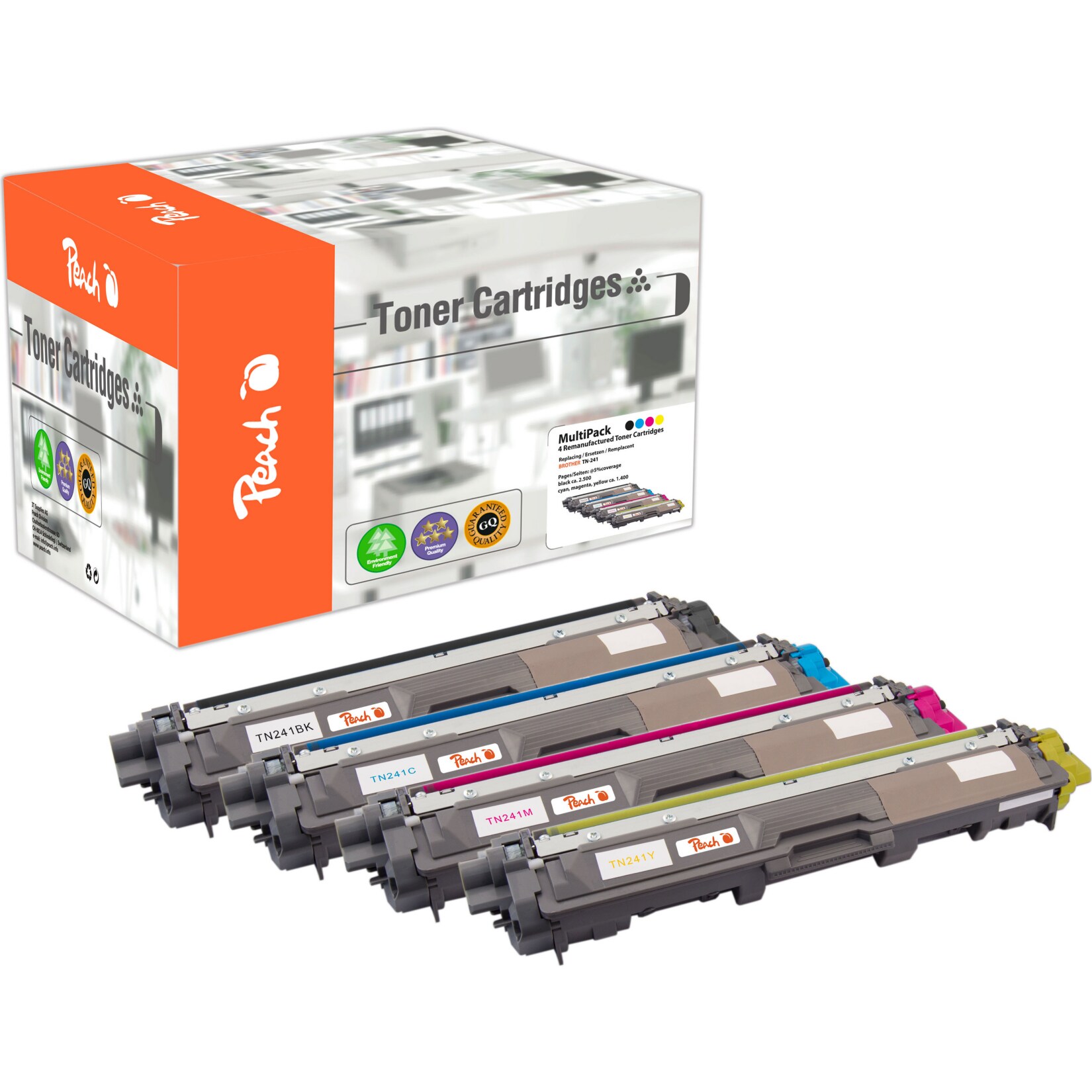 Peach B2414 Toner (bk, c/m/y) ersetzt Brother TN-241 für z.B. Brother DCP -9020 CDW, Brother HL -3140 CW, Brother HL -3150 CDN (wiederaufbereitet)