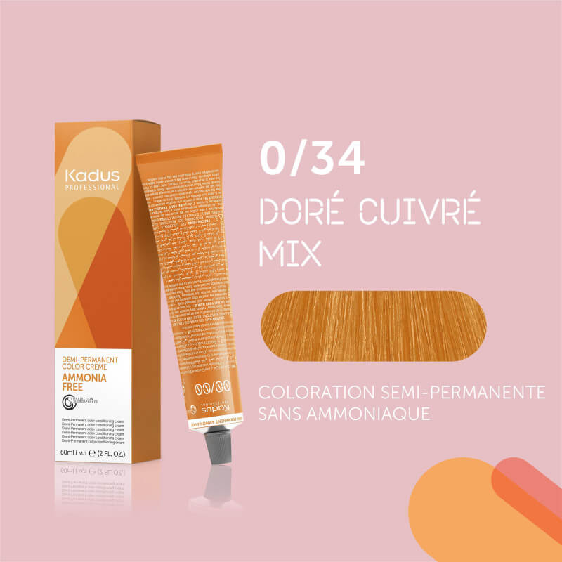 Coloration semi-permanente sans ammoniaque 0/34 doré cuivré mix Kadus 60ML
