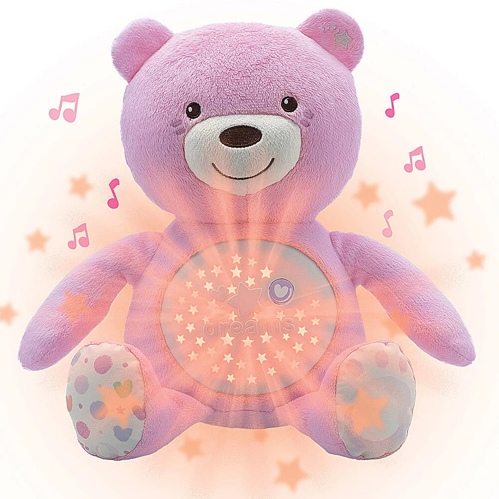 FIRT DREAMS - PELUCHE OURSON PROJECTEUR BABY BEAR ROSE