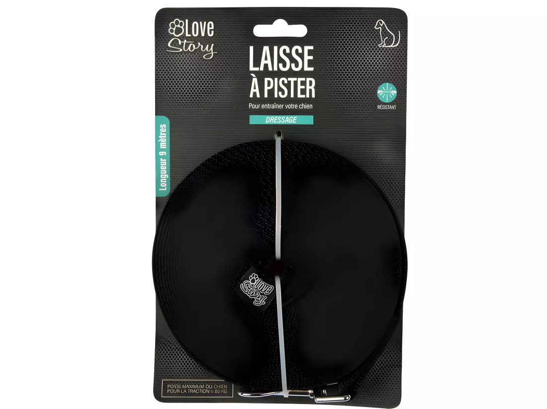 Laisse à pister pour chien en polyester - Noir - l 2 cm x L 9 m