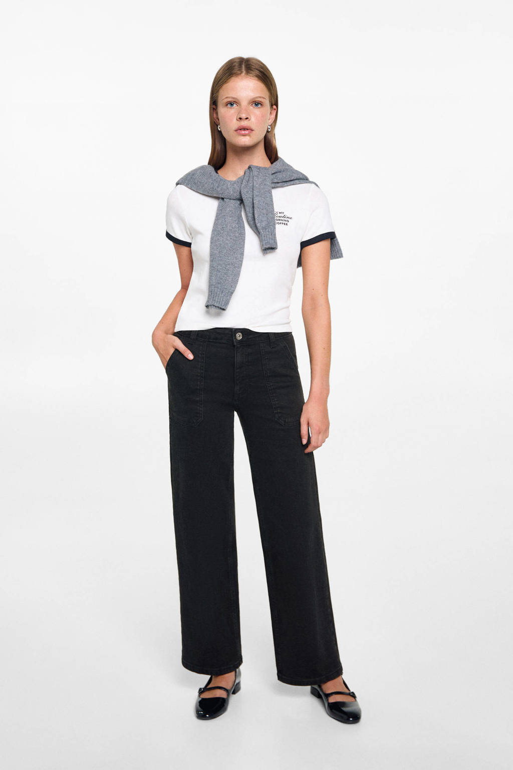 MANGO TEEN high waist wide leg jeans zwart