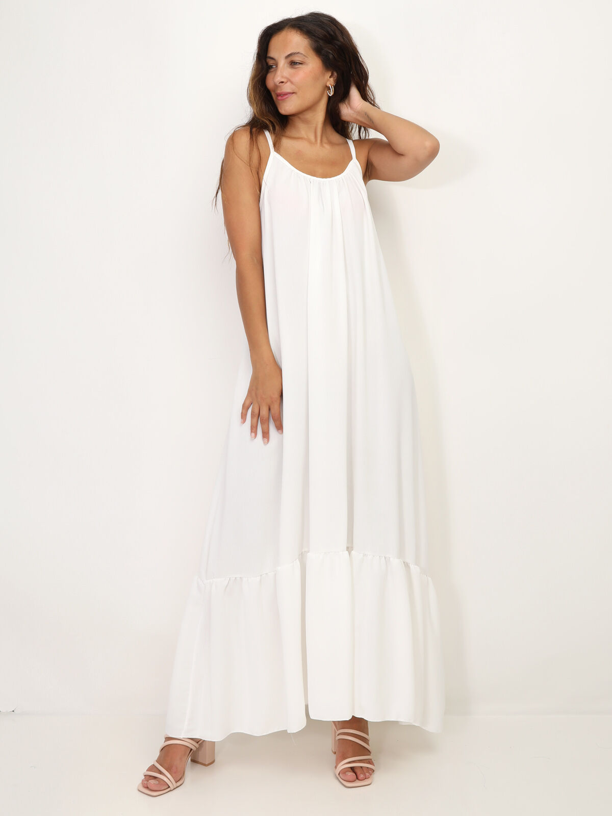 Robe fluide à bas évasé et volonté- Blanc