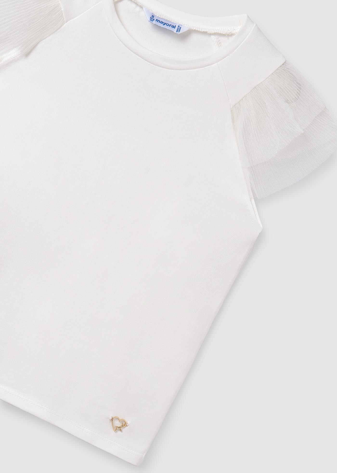 Camiseta infantil com mangas de tule pistache