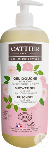 Cattier Gel Douche Sans Sulfate Parfum Rose-Pivoine Bio Flacon Pompe 1l