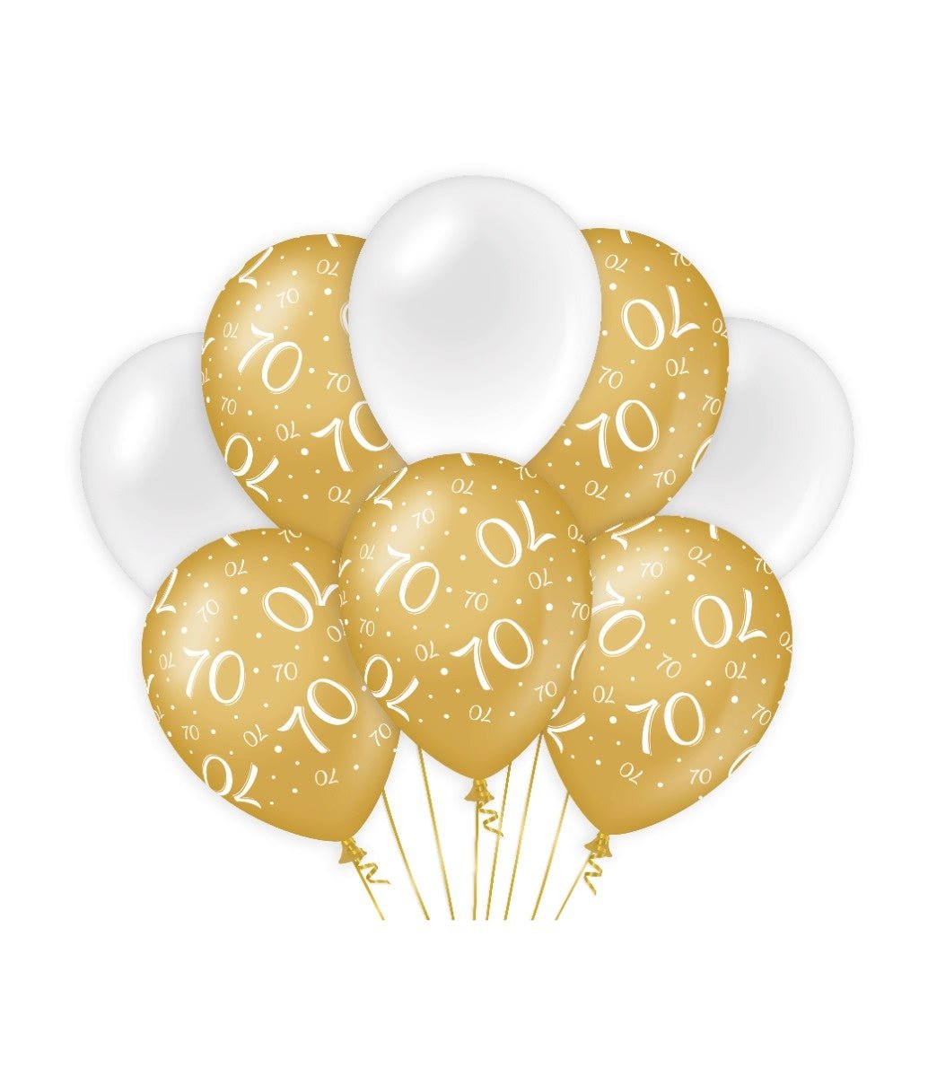 Ballonnen 70 Jaar Goud Wit 30cm 8st