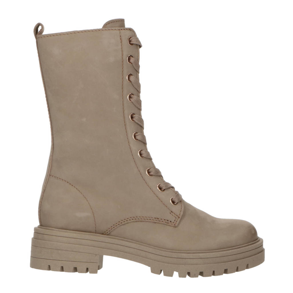 PS Poelman leren veterboots taupe