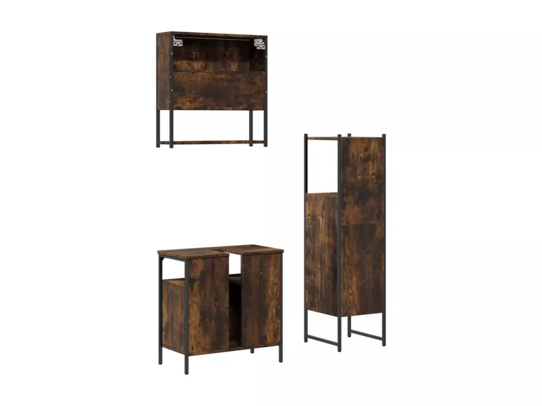 Ensemble de meubles de salle de bain 3 pcs Chêne fumé