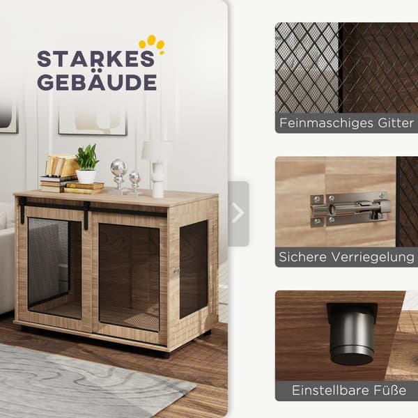 Hundeburmøbler, hundeboks med 2 låsbare dører, sidebord til hjemmet, hundehus for store hunder under 30 kg, stål, 98 x 60 x 78 cm, valnøtt |