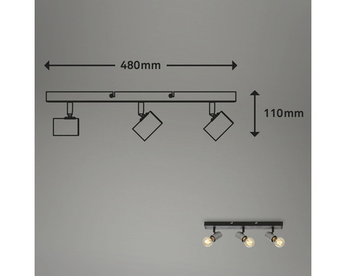 Plafondspot, 3-lichts, L 48 cm, zilver-antiek