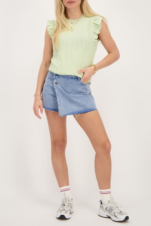 Groene crinkle top met ruffle