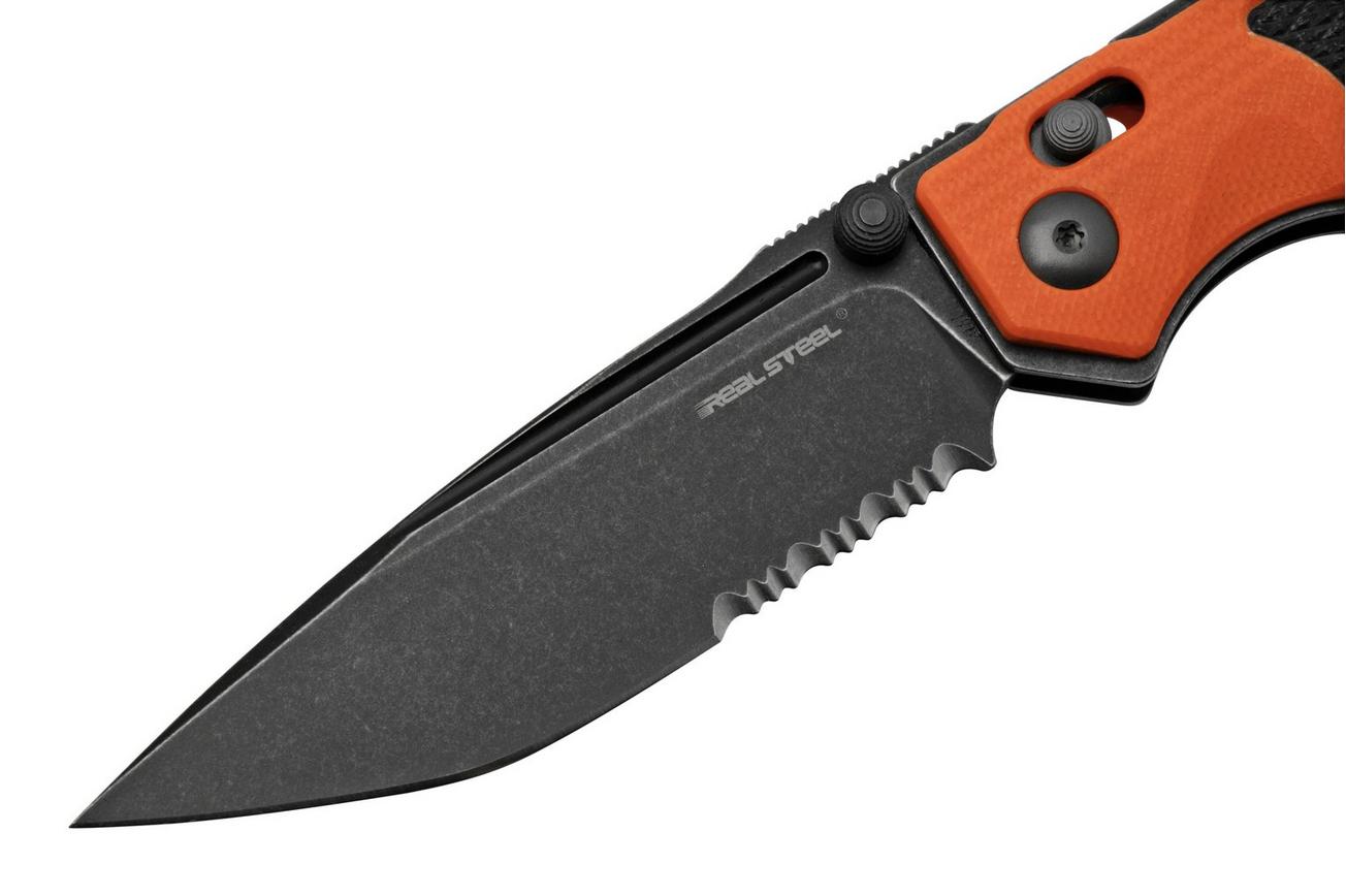 Real Steel Sacra TAC 7713OB, K110 Serrated Orange Black G10, zakmes
