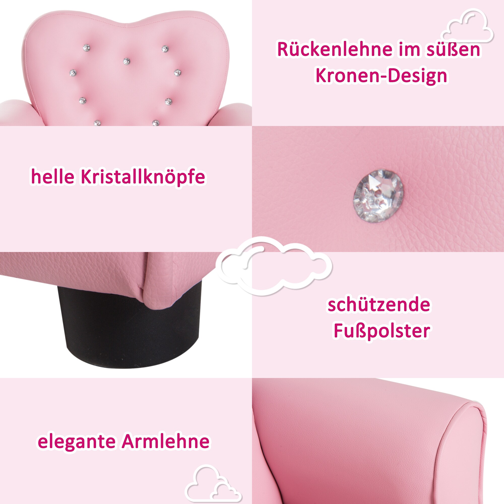 HOMCOM Kindersessel Prinzessin rosa 59 x 41,5 x 49 cm (LxBxH)